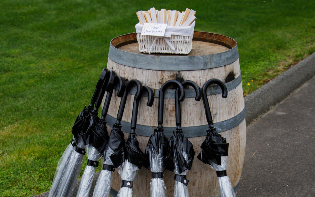 rainy wedding day umbrellas