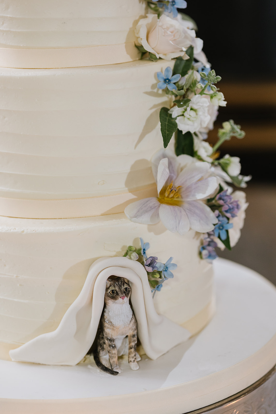 A wedding cake that has a cute cat figurine - how to personalize your wedding