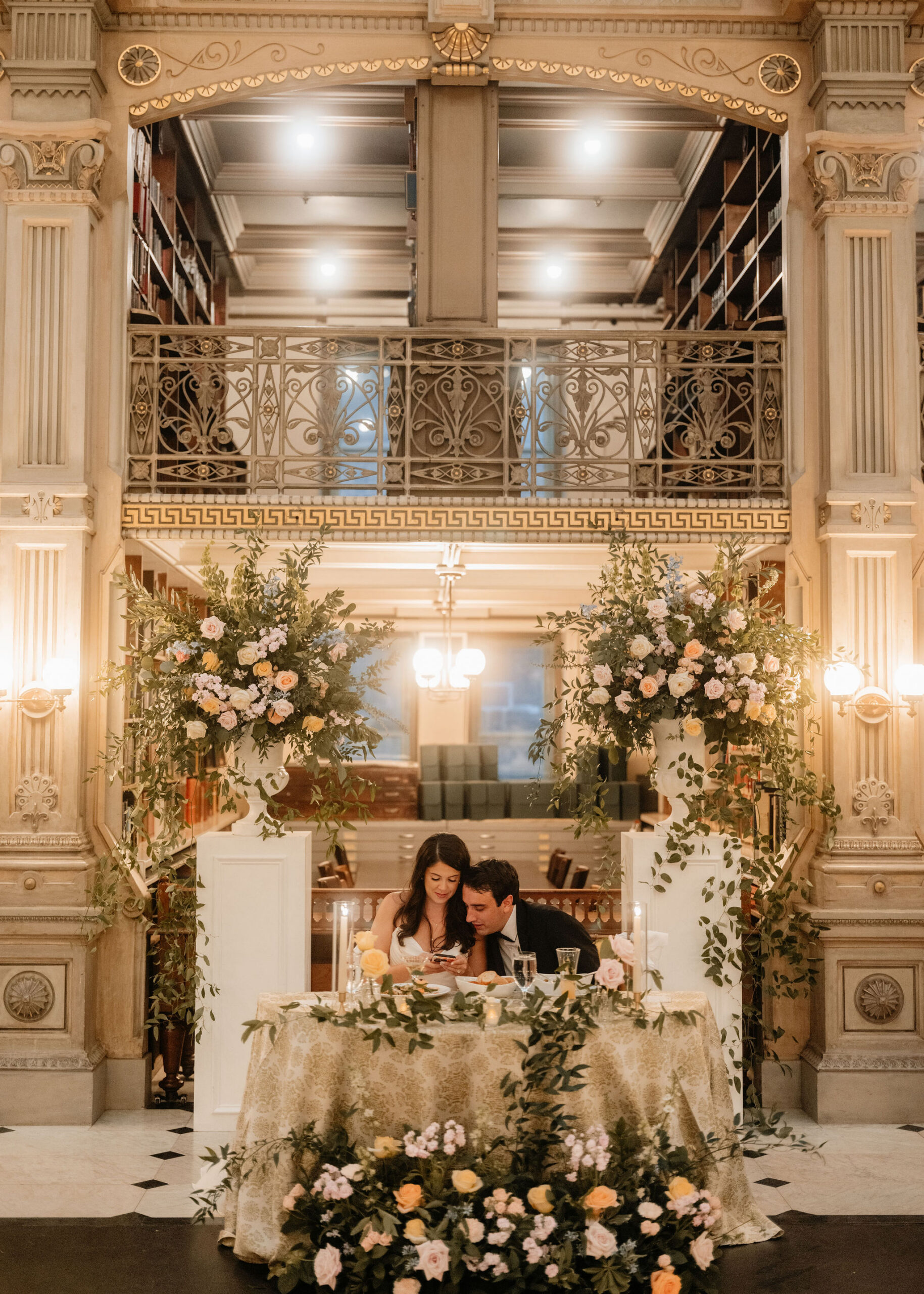 Sweetheart table at Summer wedding at George Peabody Library