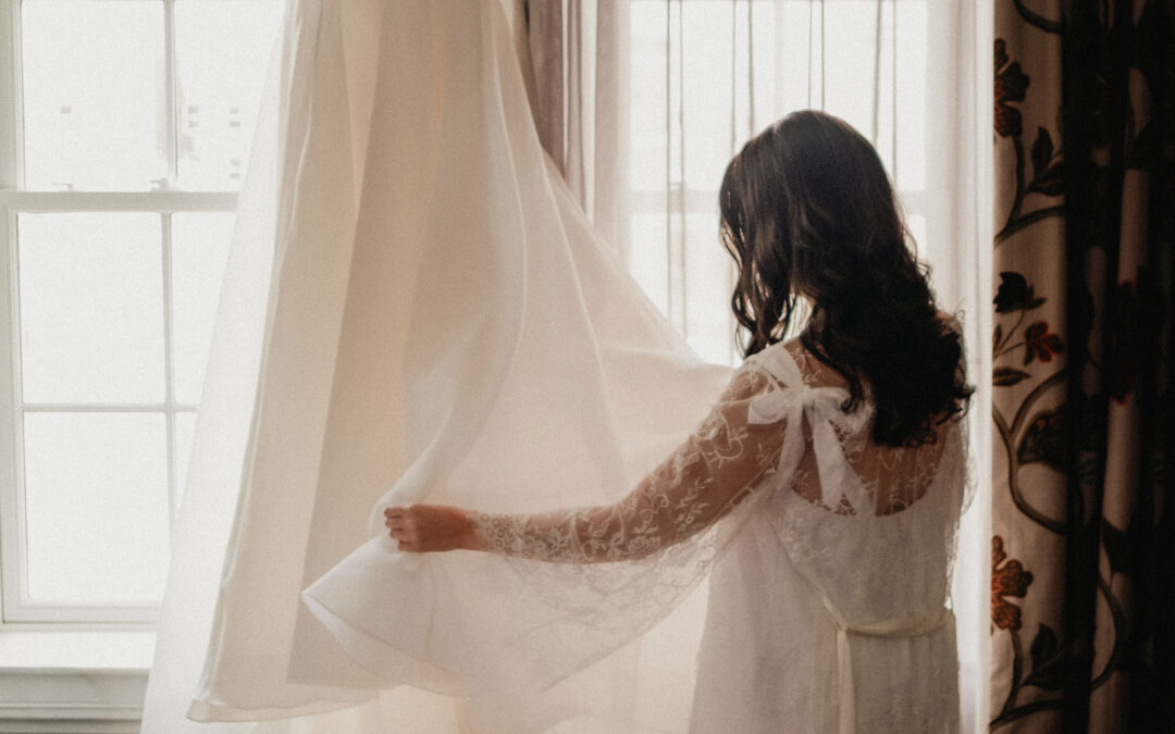 Bride Getting Ready Summer wedding at George Peabody Library